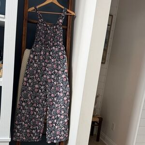 LOFT Floral Navy and Pink Jumpsuit
